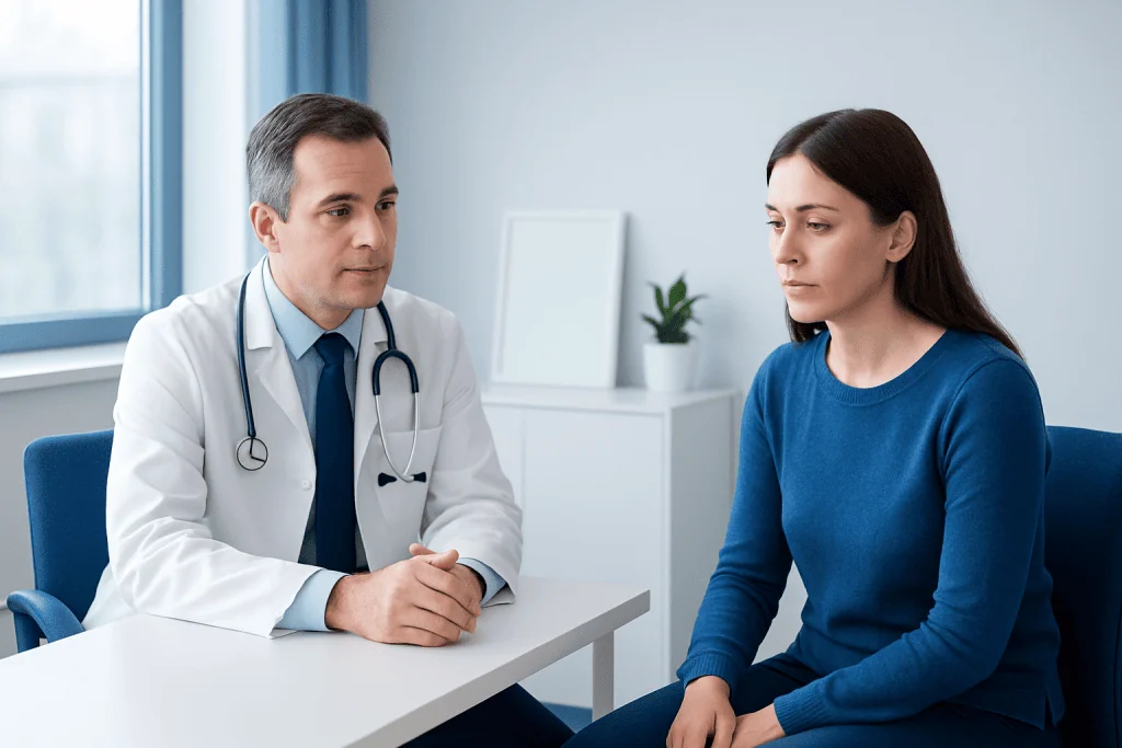 Doctor consulting a patient in a medical office setting.