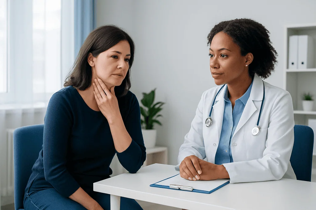 Doctor consulting with a woman patient about health concerns.
