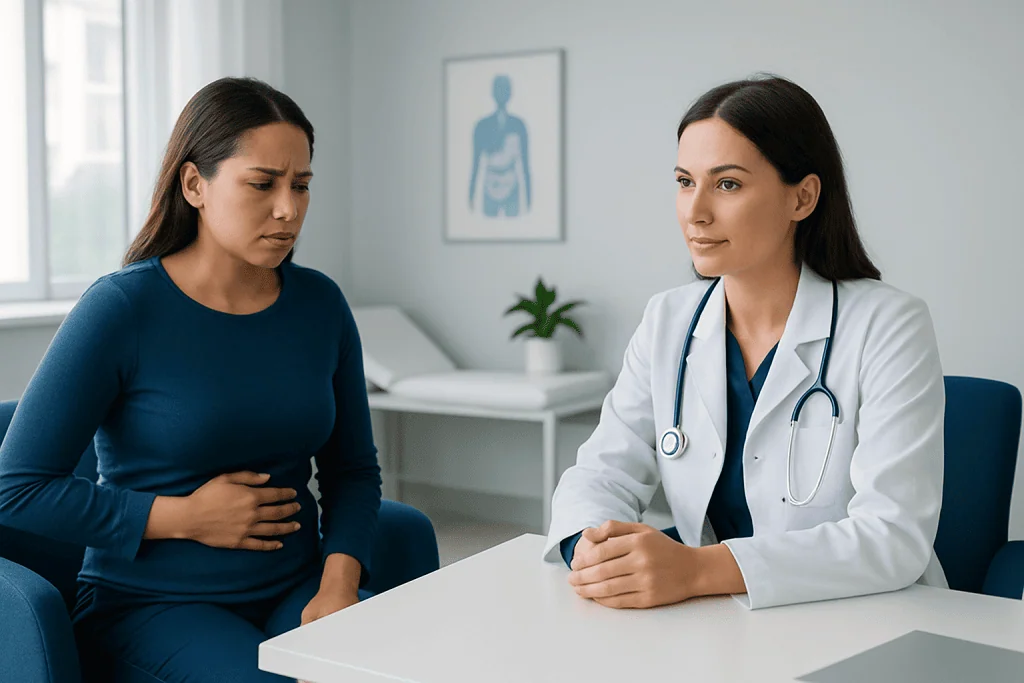 Doctor consulting with a patient in a medical office setting.