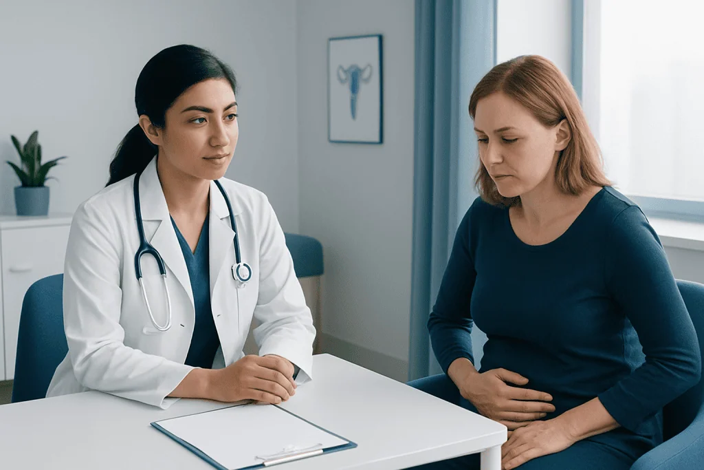 Doctor consulting with a patient in a medical office setting.