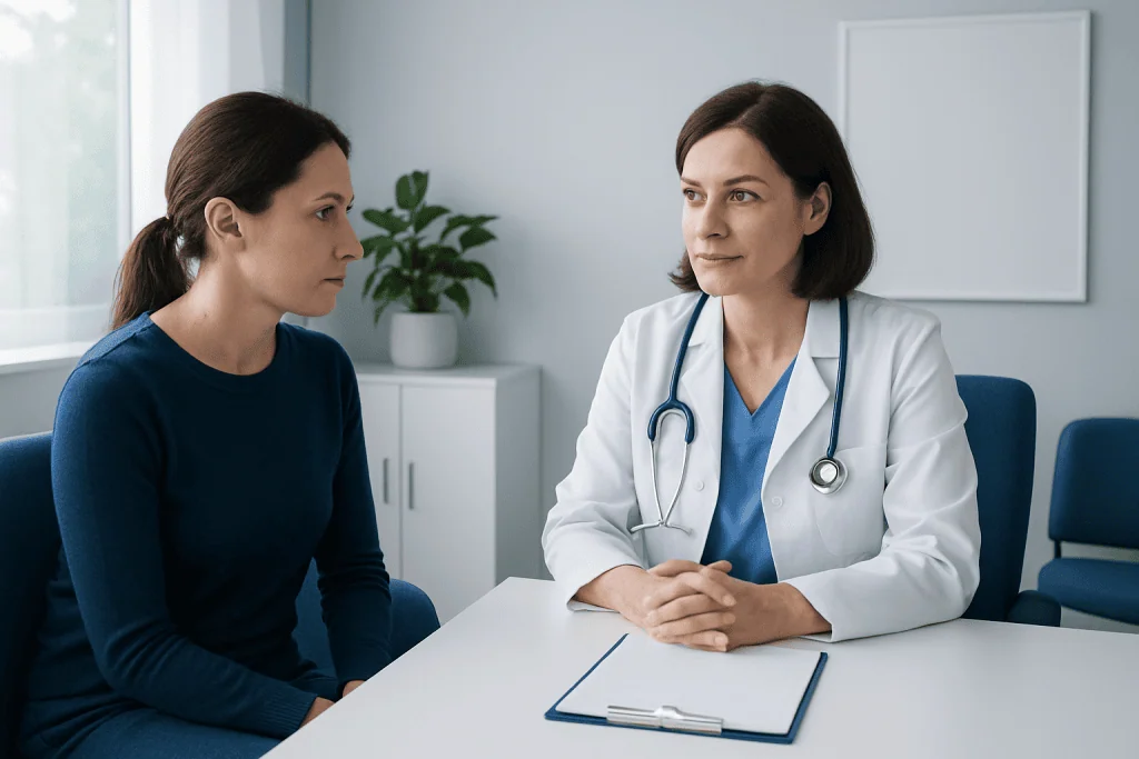Doctor consulting with a patient in a medical office setting.