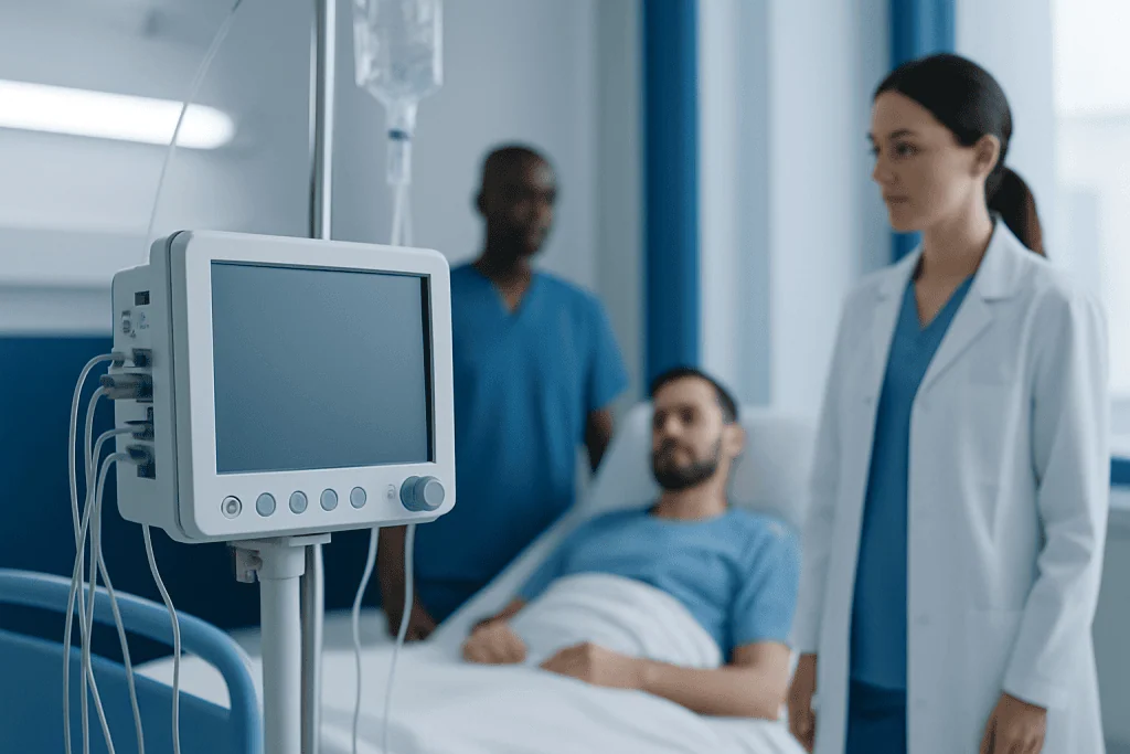 Hospital patient monitoring equipment in a medical setting.