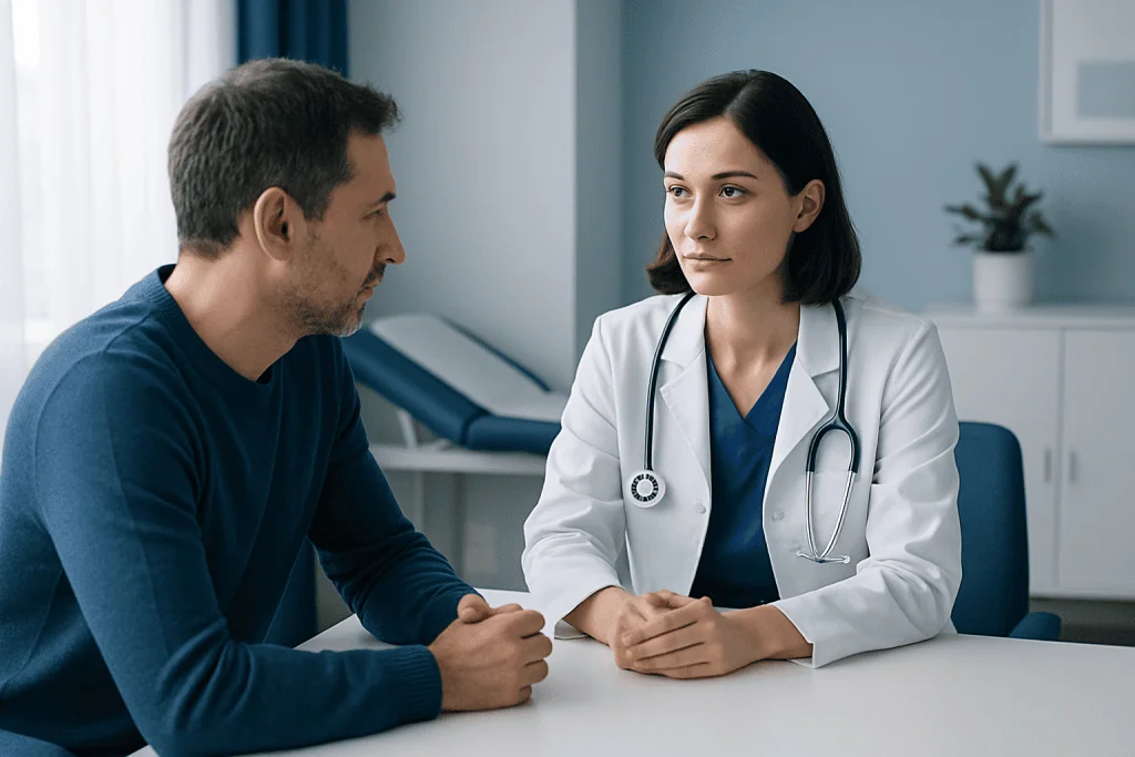 Doctor consulting with a patient in a medical office.