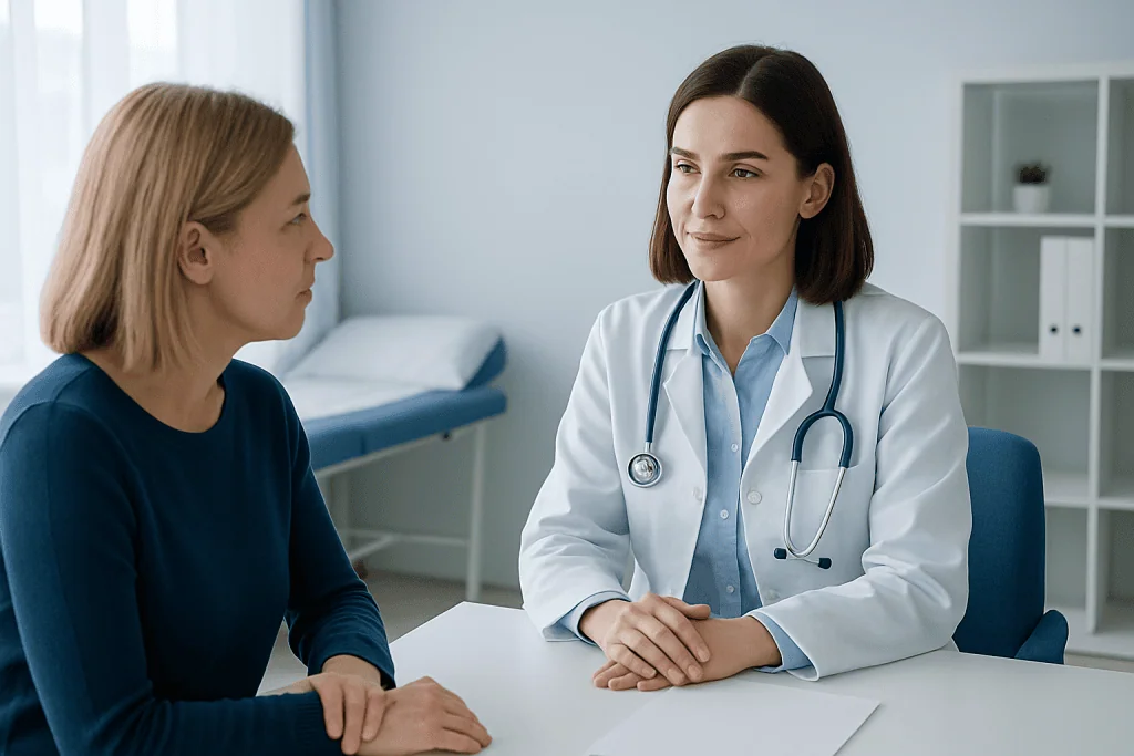 Doctor consulting with a patient in a medical office setting.