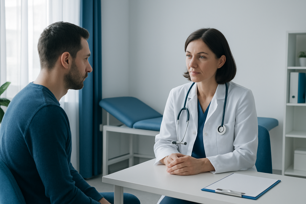 Doctor consulting with a patient in a medical office.