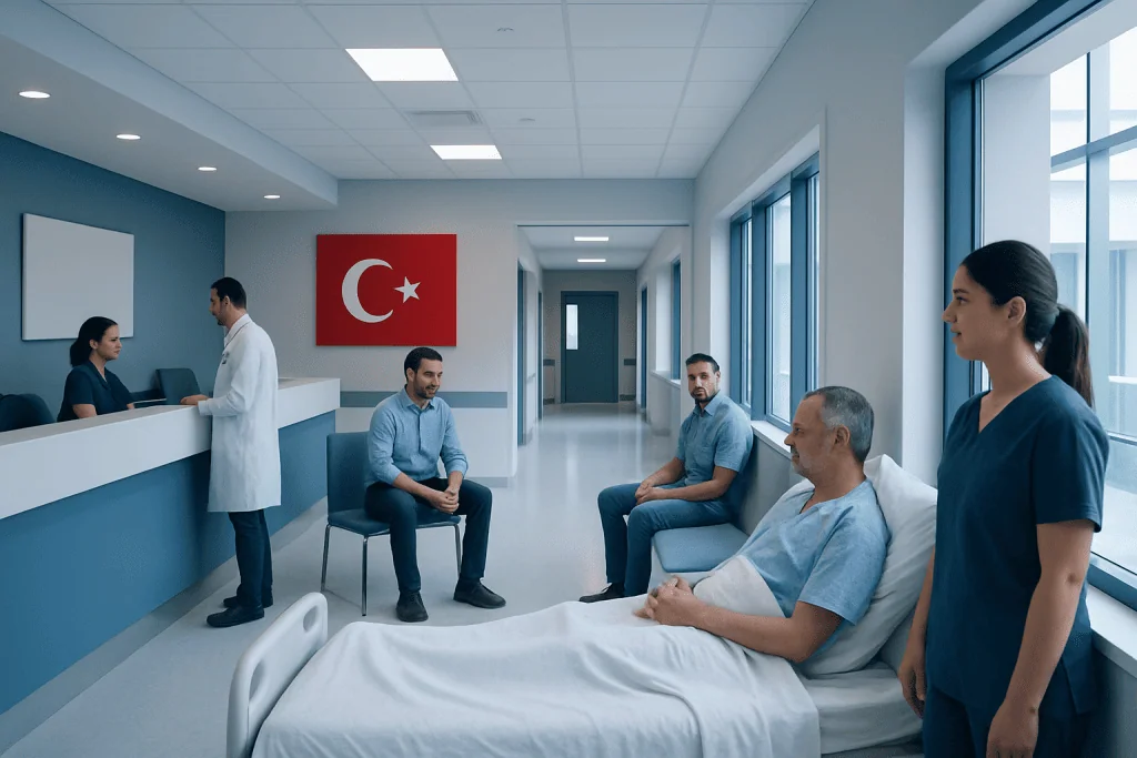 How to Prepare for Your First Night in Hospital in Turkey 1 Hospital waiting area with patients and staff at Acibadem Hospitals Group in Turkey.