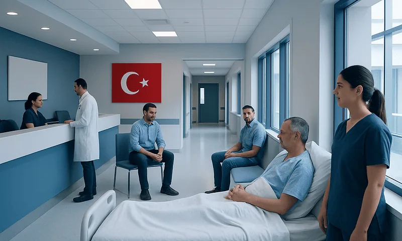 How to Prepare for Your First Night in Hospital in Turkey 4 Hospital waiting area with patients and staff at Acibadem Hospitals Group in Turkey.