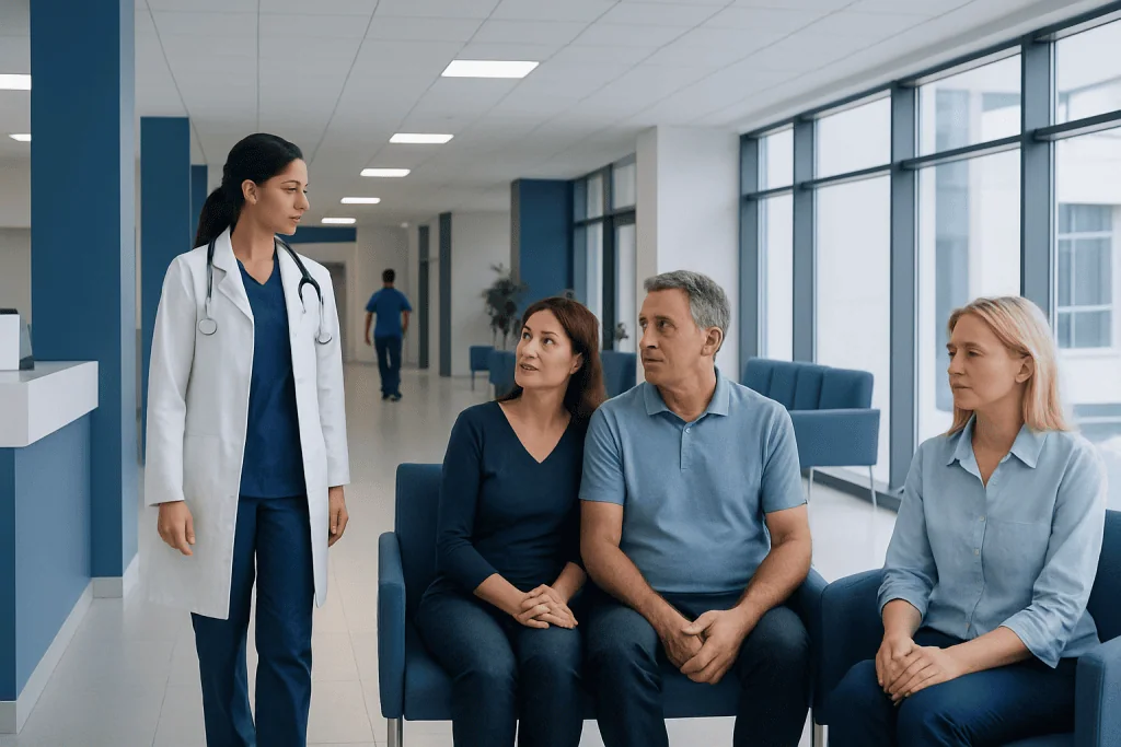 Questions to Ask Before Surgery in Turkey: A Practical Patient Checklist 1 Doctor consulting with patients in a hospital waiting area.