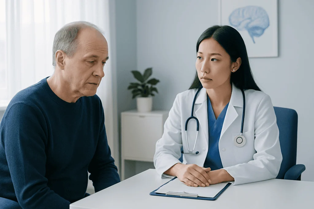 Doctor discussing memory and thinking changes with a patient.