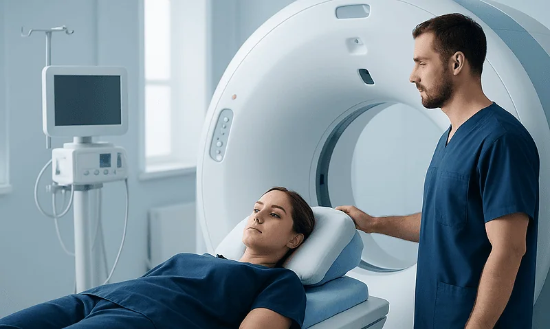 Allergic Shiners: A Complete Medical Overview 8 Patient undergoing a medical scan at Acibadem Hospital.