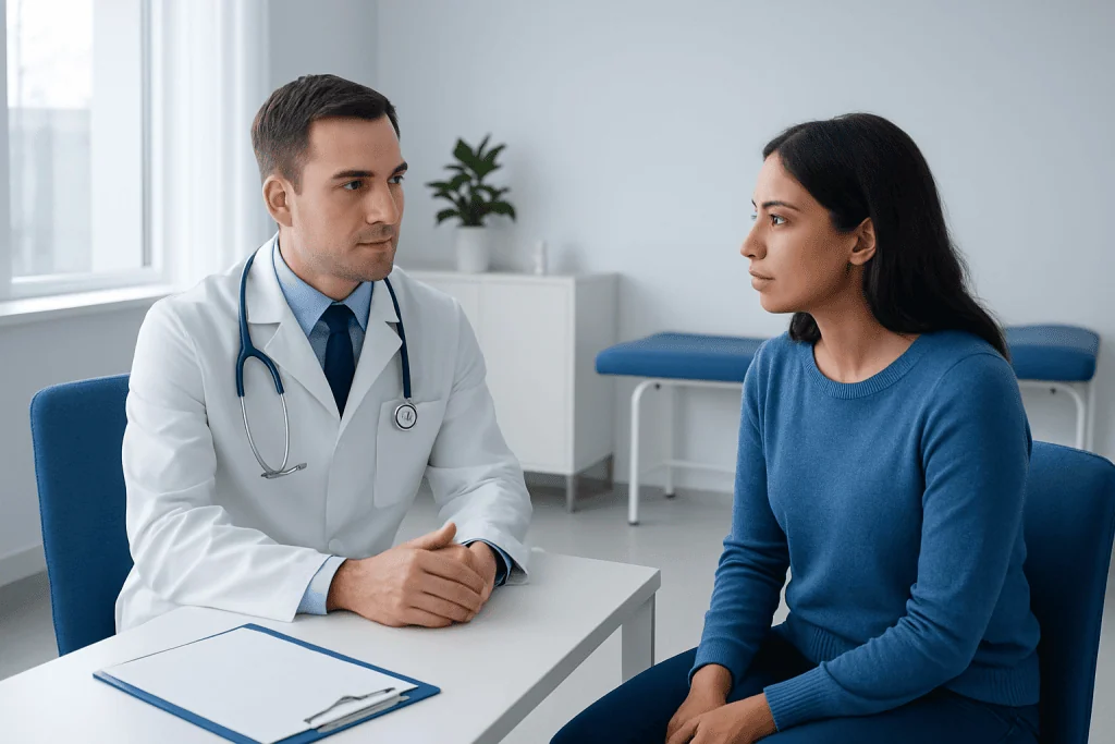 Doctor consulting with a patient in a medical office at Acibadem Hospitals Group.
