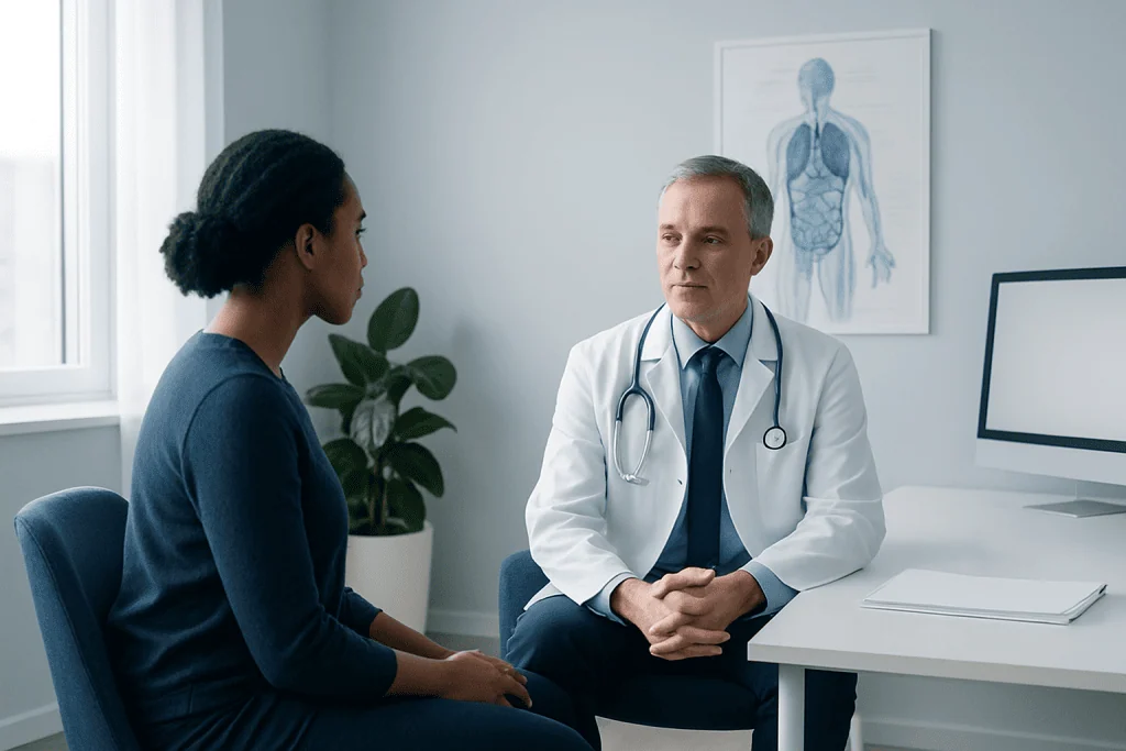 Doctor consulting with a patient in a medical office.