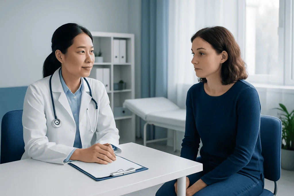 Doctor consulting with a patient in a medical office setting.