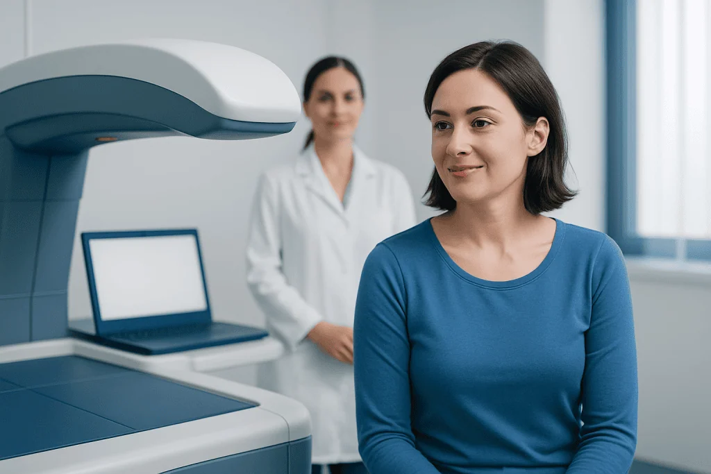 Woman undergoing a medical scan at Acibadem Hospital.