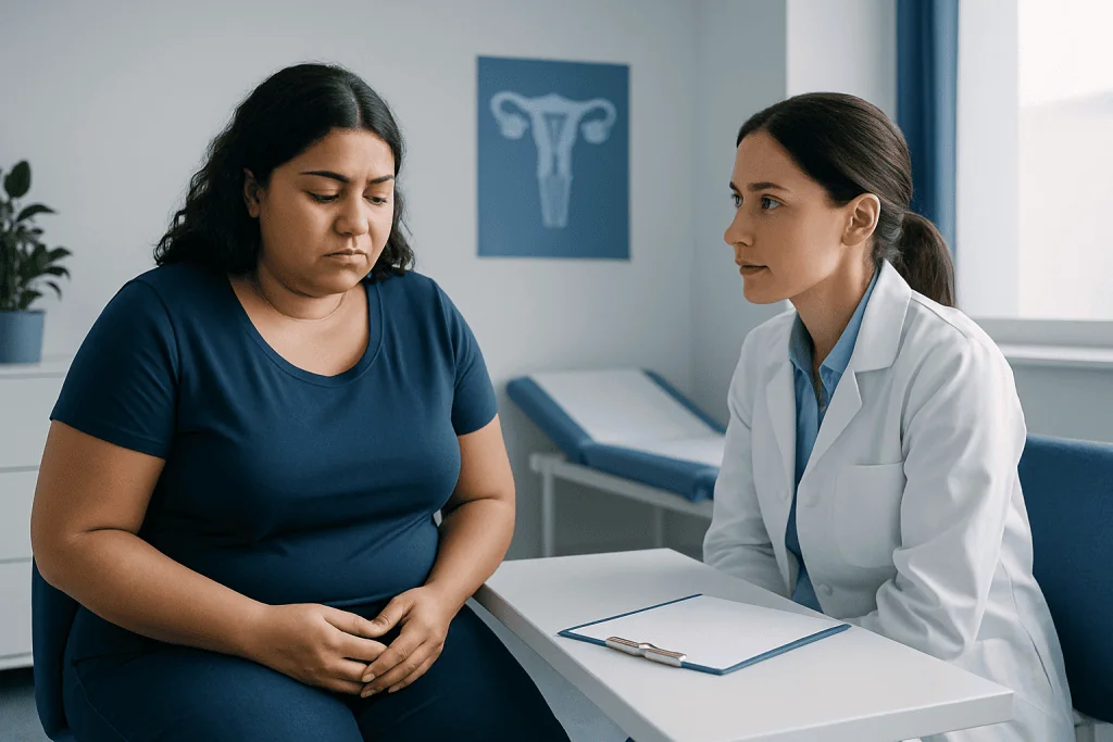Doctor consulting with a patient about endometriosis symptoms and treatment options.