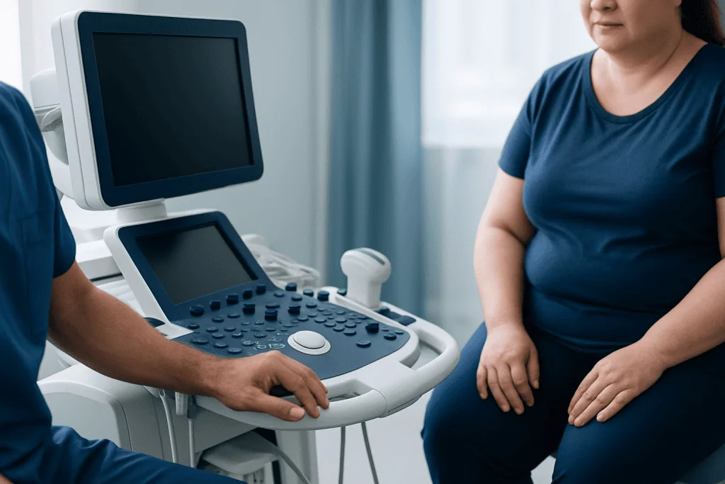 Medical professional performing an ultrasound examination on a patient.