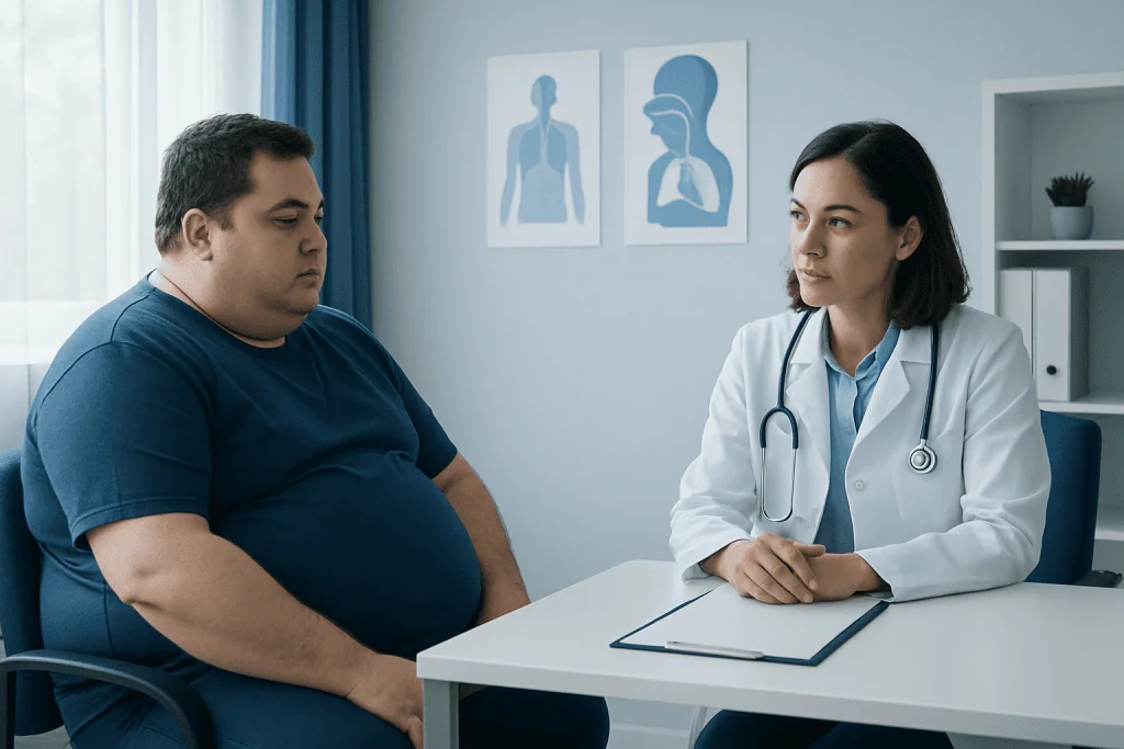 Doctor consulting with a patient about obesity and sleep apnea.