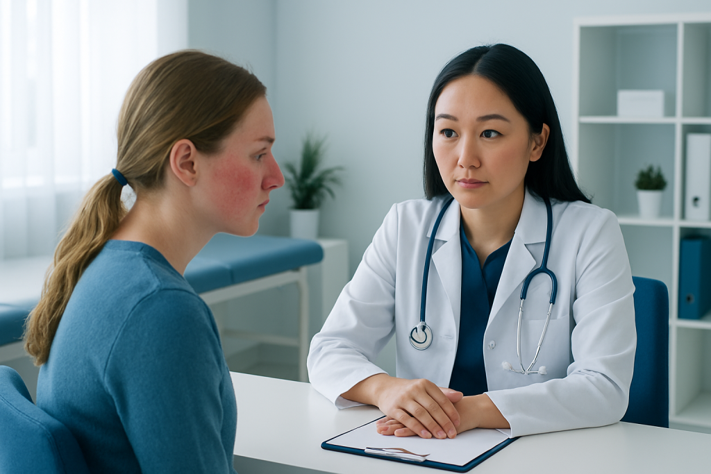 Doctor consulting with a patient in a medical office setting.