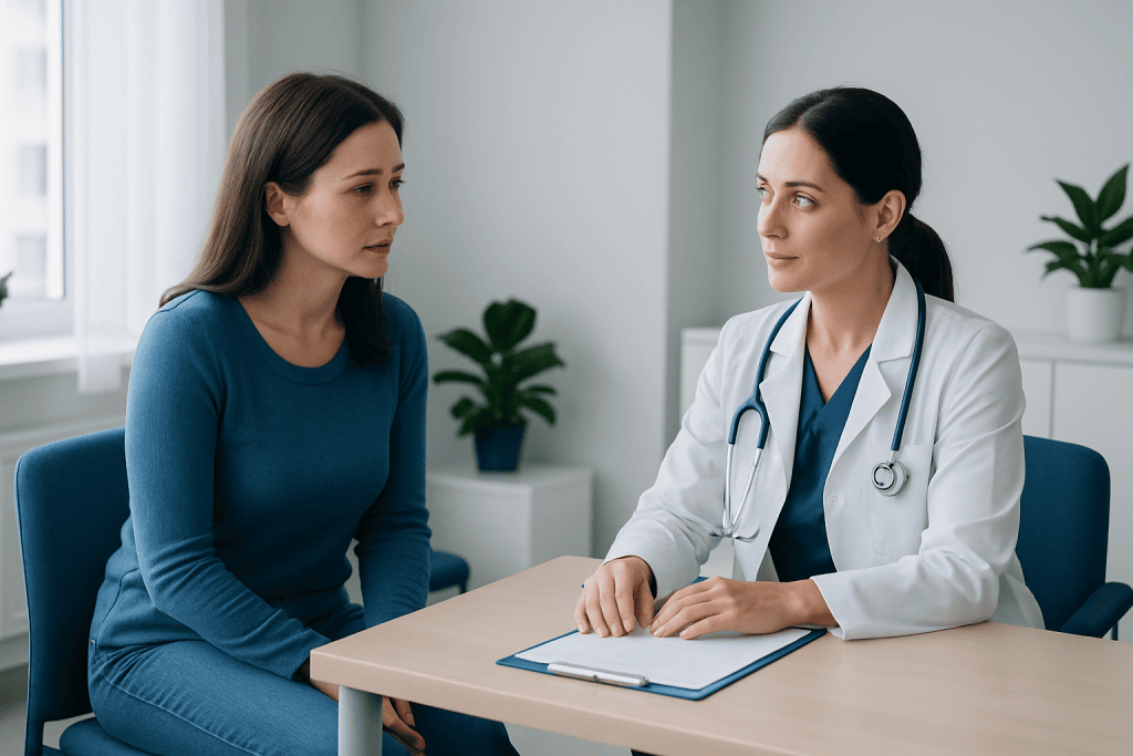 Doctor consulting with a patient in a medical office setting.