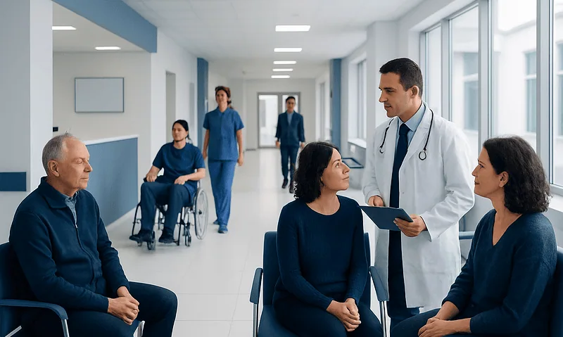 Medical consultation at Acibadem Hospital with doctor and patients.