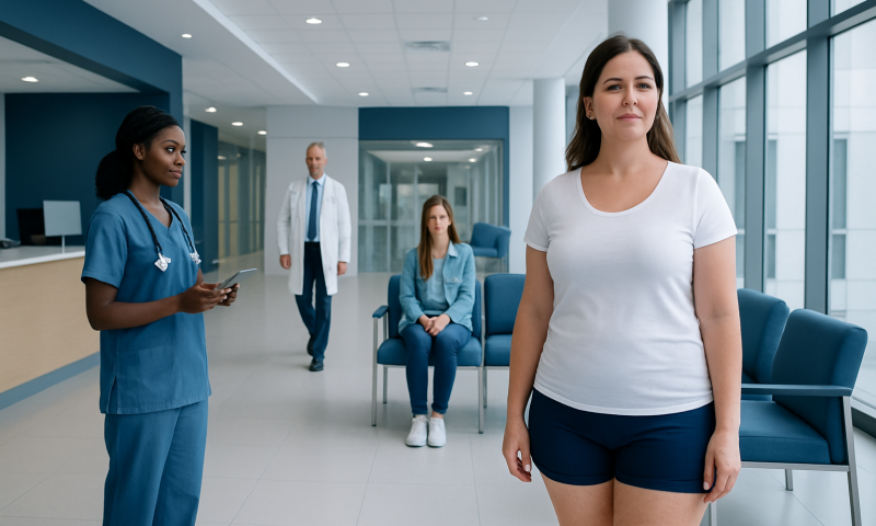 Patient waiting in hospital corridor at Acibadem Hospitals Group.