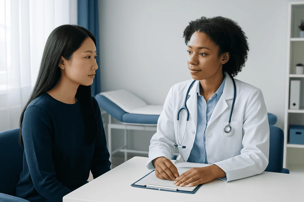Doctor consulting with a patient in a medical office at Acibadem Hospitals Group.