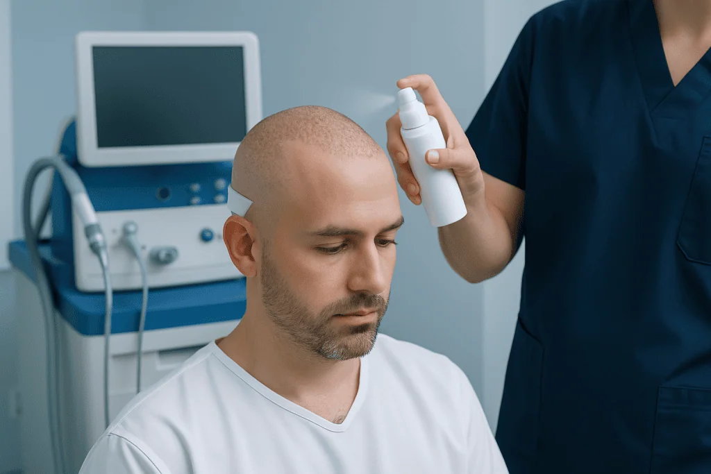 A practical hair transplant aftercare timeline — panthenol spray after a hair transplant