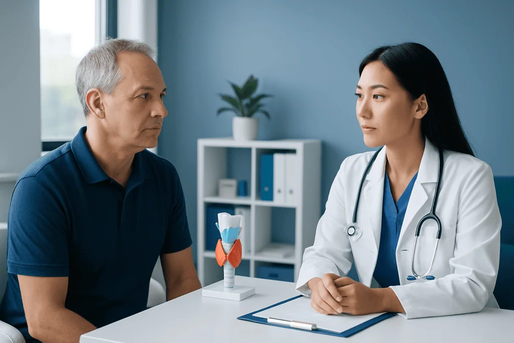 Doctor consulting with a patient about thyroid health at Acibadem Hospital.