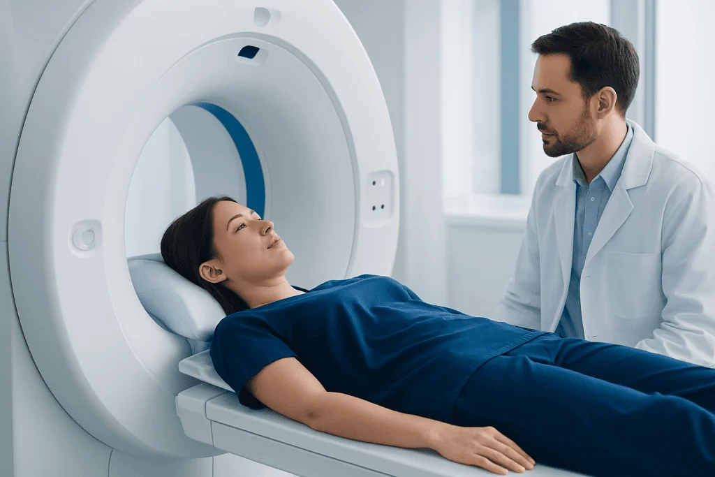 Patient undergoing a CT scan at Acibadem Hospital for advanced medical diagnostics.
