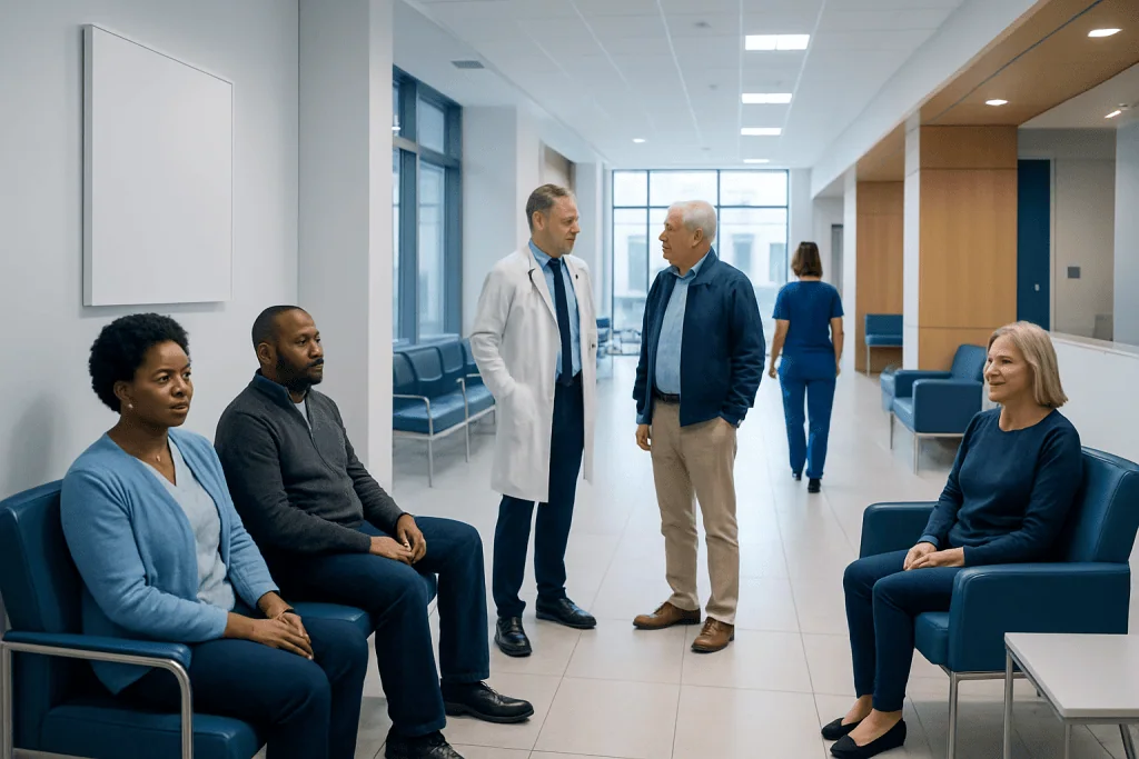Advair Diskus Cost: What Patients Really Pay 1 Medical consultation in a modern hospital waiting area with diverse patients and doctors.