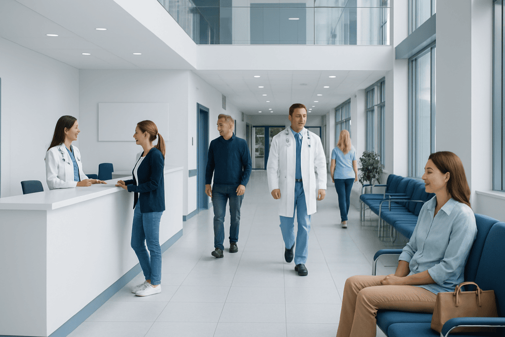 Are Graham Crackers Healthy? Causes, Explanations, and Next Steps 1 Modern hospital lobby with medical staff and patients in a bright, clean environment.