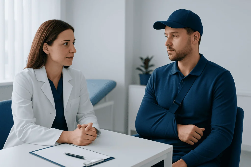 Doctor consulting with a patient in a medical office setting.