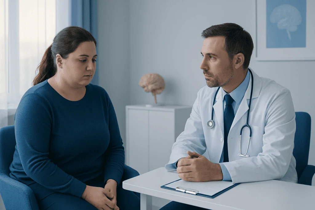 Doctor consulting with a patient about intracranial hypertension treatment.