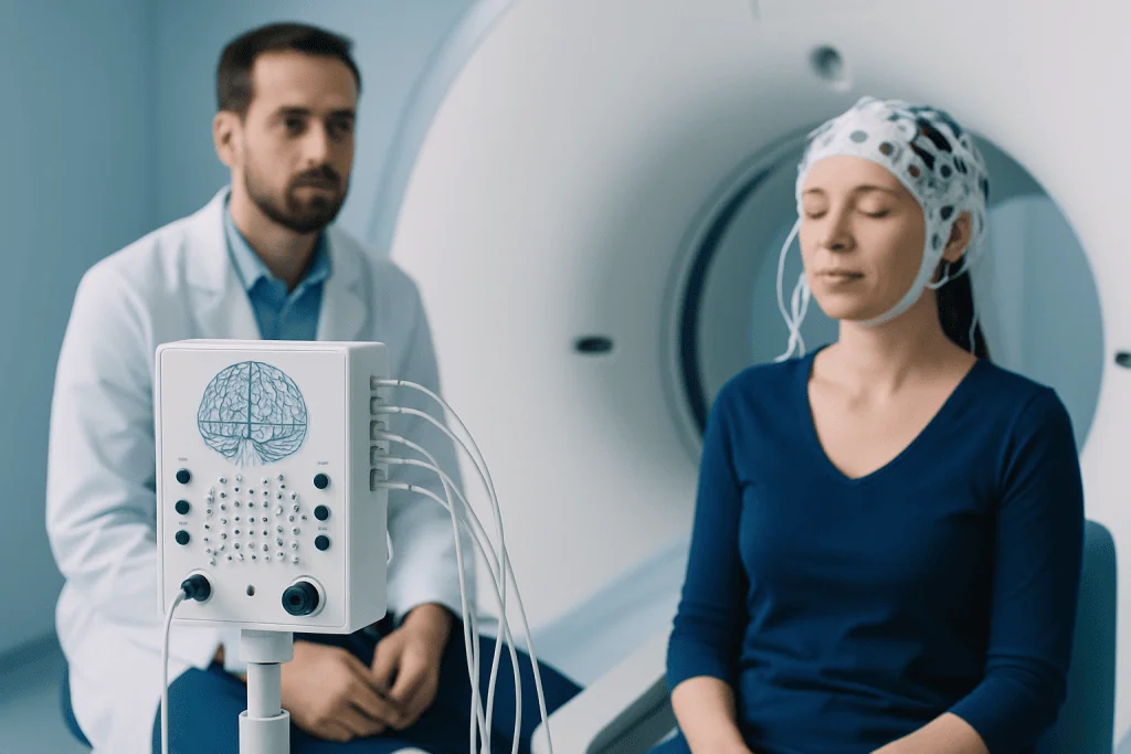 Patient undergoing focal seizures treatment with EEG monitoring at Acibadem Hospital.