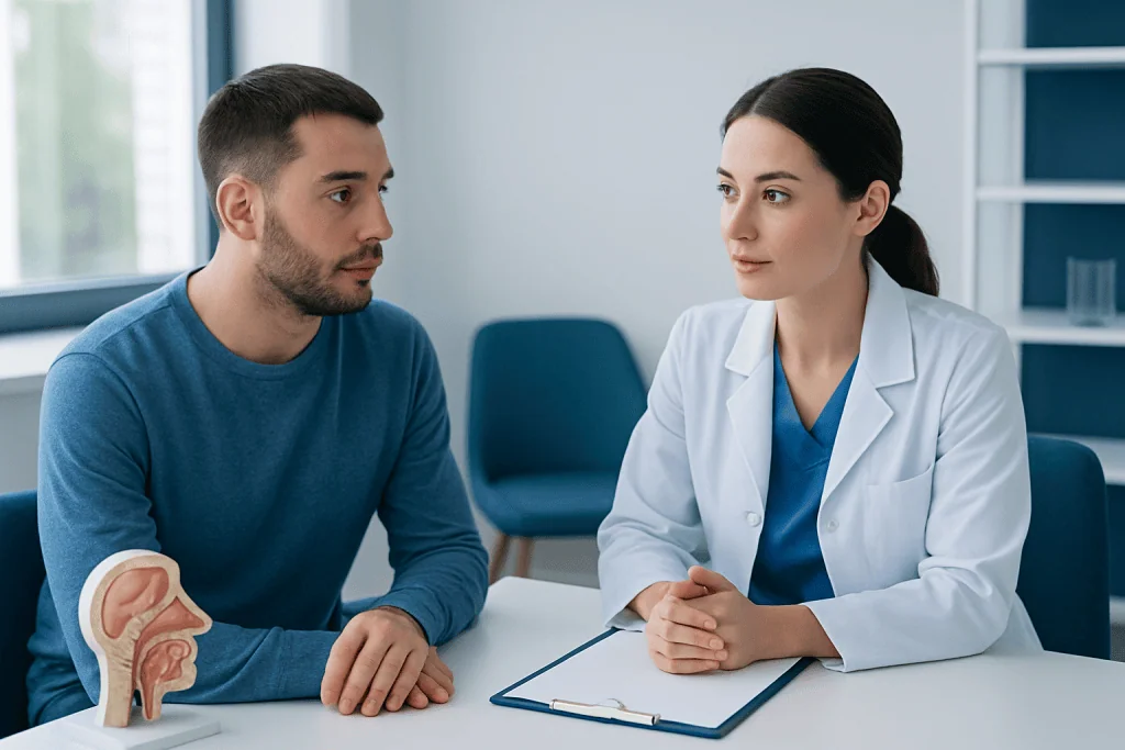 Patient consulting with doctor about Fess surgery options at Acibadem Hospital.