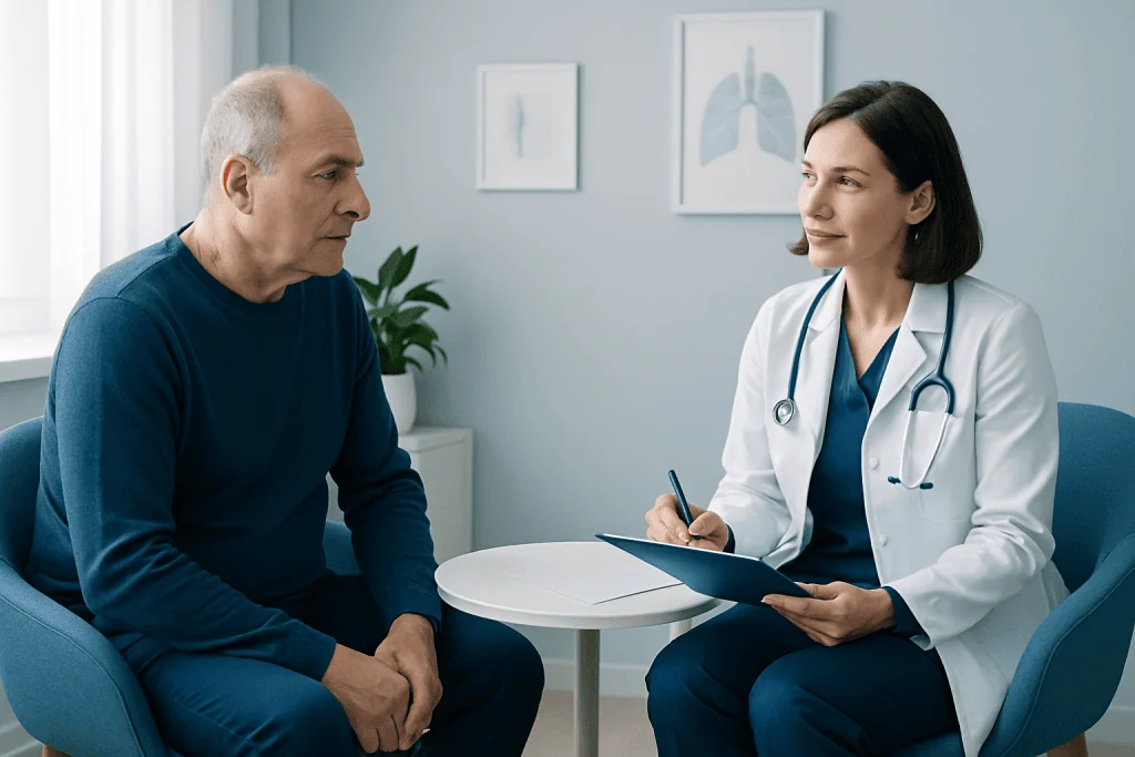 Doctor consulting with a patient in a medical office setting.