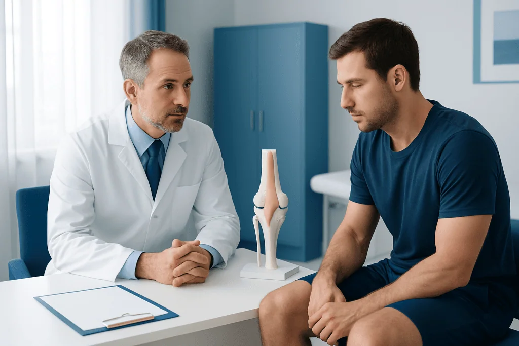 Orthopedic consultation for knee ligament injury at Acibadem Hospital.