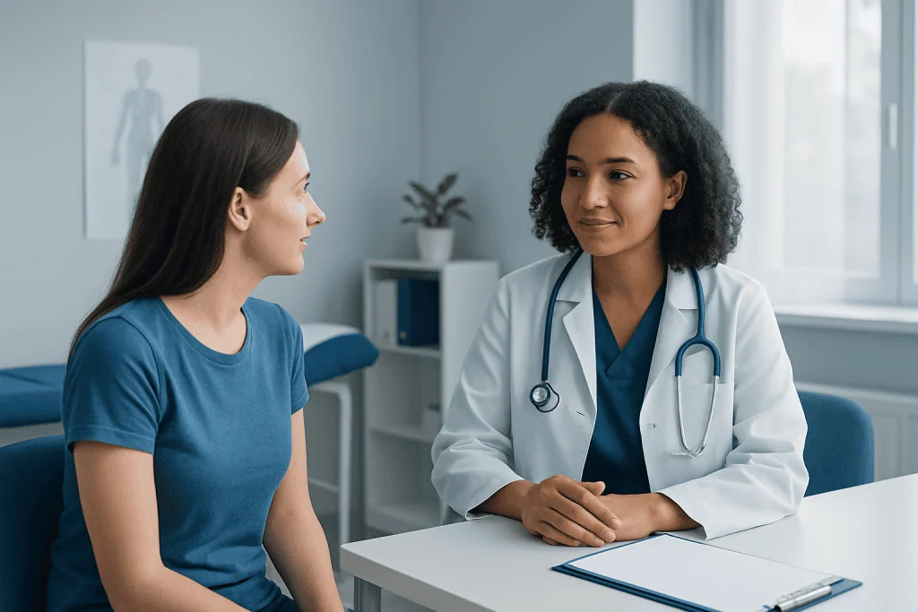 Doctor consulting with a patient in a medical office setting.