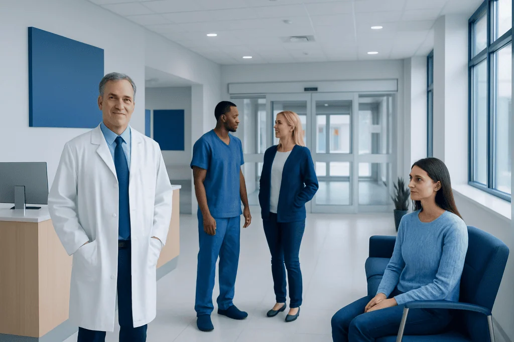 Blue Tansy: An Evidence-Based Guide for Patients 1 Medical team in hospital corridor with doctor and patients.