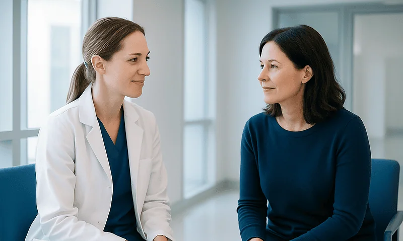 Bumps on the Head of the Penus: What Patients Need to Know 4 Doctor consulting with a female patient in a modern clinic setting.