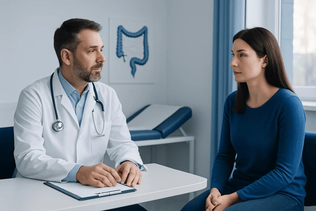 Doctor consulting with a patient in a medical office setting.
