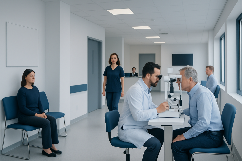 Can Glaucoma Be Cured by Laser Treatment: How It Works, Results and What to Expect 1 Optometry consultation at Acibadem Hospital with doctor and patient.