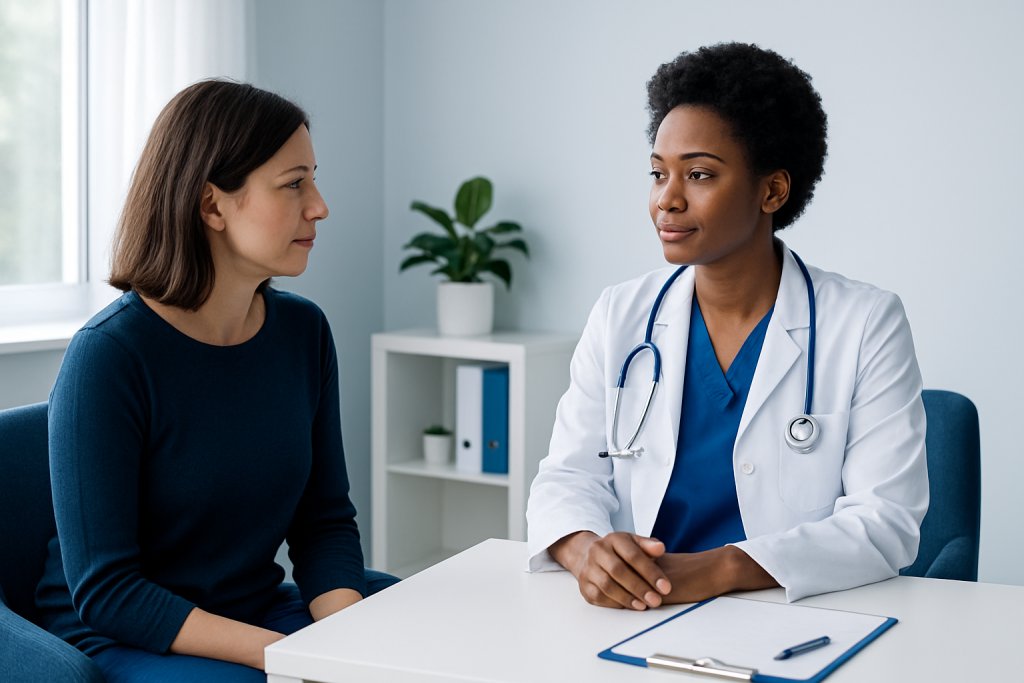 Doctor consulting with a patient in a medical office setting.