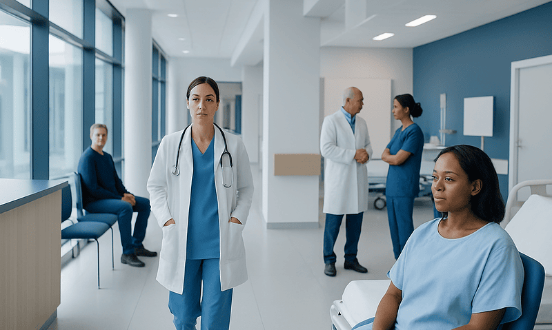 Can You Die From Fibroids Surgery: Procedure, Recovery and Results 6 Medical team and patient in hospital corridor at Acibadem Hospitals Group.