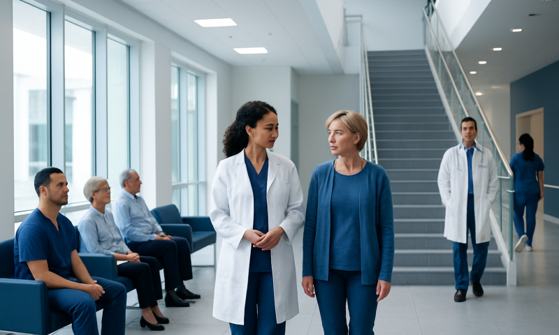 Can You Do Sentinel Lymph Node Biopsy after Radiation: Procedure, Recovery and Results 7 Medical staff and patients in a hospital waiting area at Acibadem Hospitals Group.