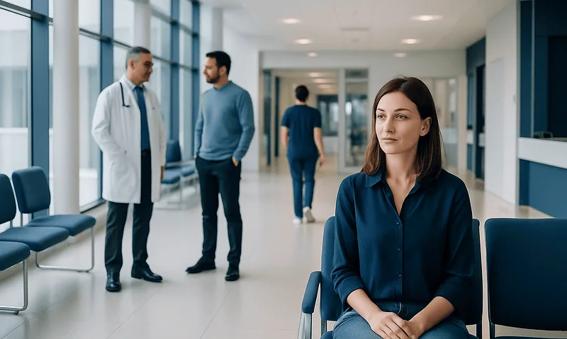 Patient waiting in hospital corridor at Acibadem Hospitals Group.