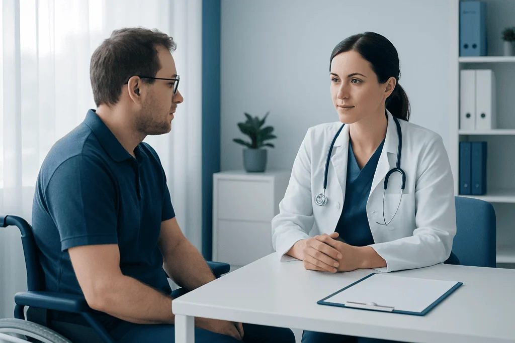 Doctor consulting with a patient in a medical office setting.