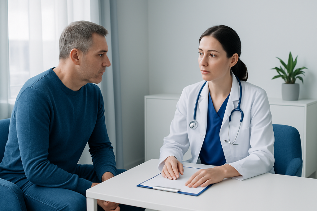 Doctor consulting with a patient in a medical office.