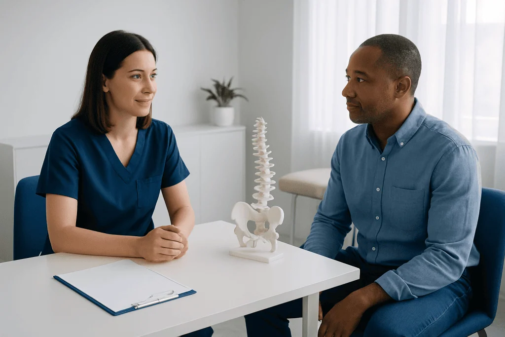 Doctor consulting with patient about spine health at Tampa Minimally Invasive Spine Surgery Center.