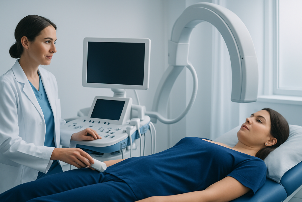 Medical professional performing a Tit Lift consultation with patient in clinic.